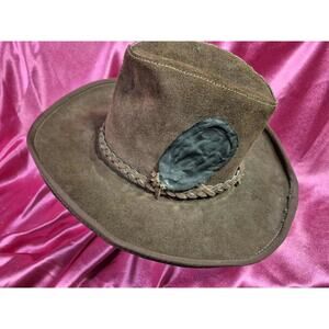 Old Brown Suede Cowboy Hat Genuine 1970s Vintage Leather Skully by Henschel